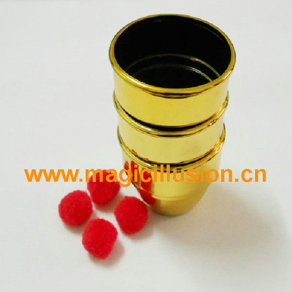 Golden three cup and ball magic tricks /big size