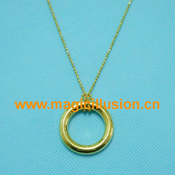 Golden Self linking ring and chain with heart designs magic tricks