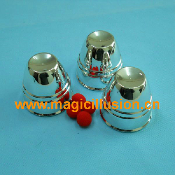 big three cup and ball with silver plating magic tricks