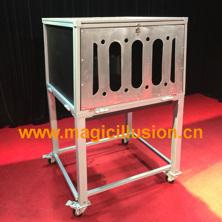 Appearing body from bird cage stage magic illusion